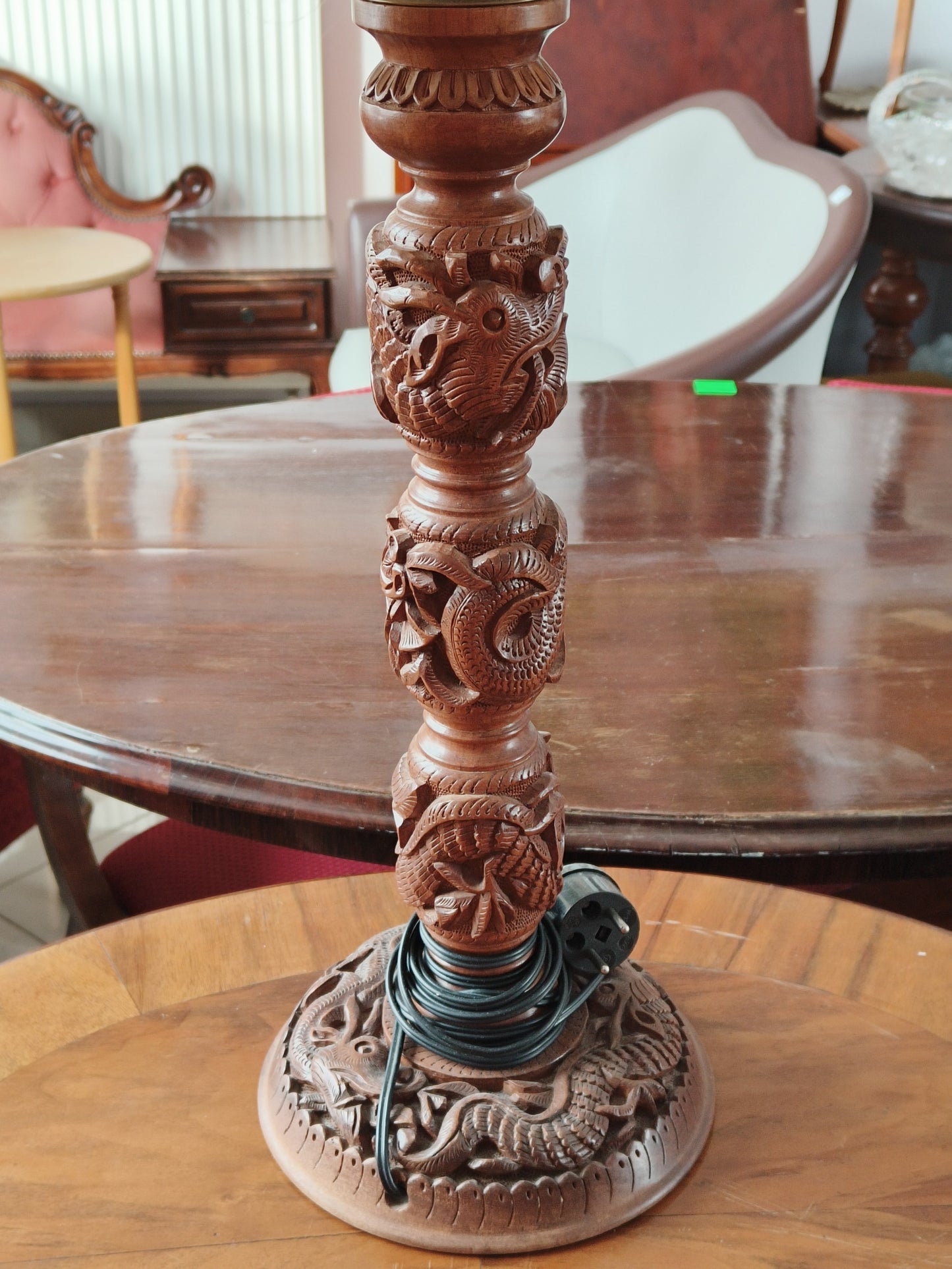 Lampa chińska, smoki, drewno egzotyczne