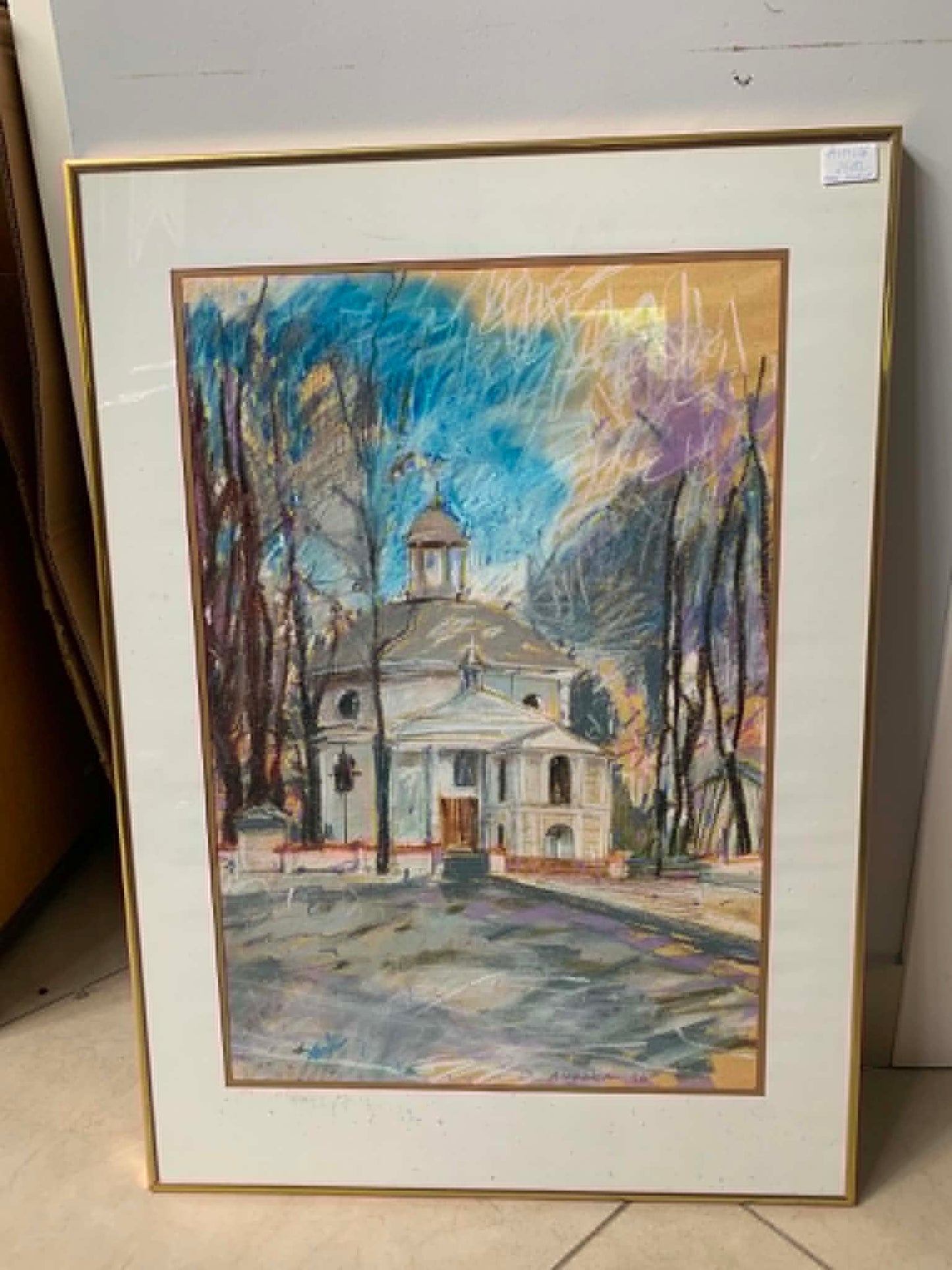 Obraz pastel  M. Andała "Żyrzyn - widok na klasycystyczny kościół" 1996 r.