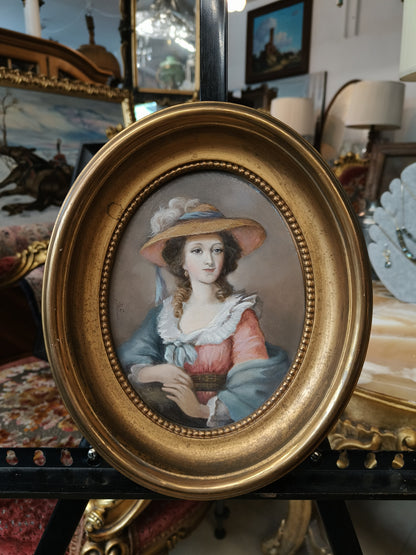 Miniatura "Dama w słomkowym kapeluszu" J. Wyszomirska-Tiunin