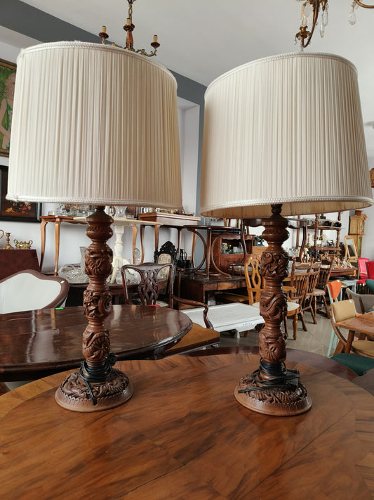 Lampa chińska, smoki, drewno egzotyczne