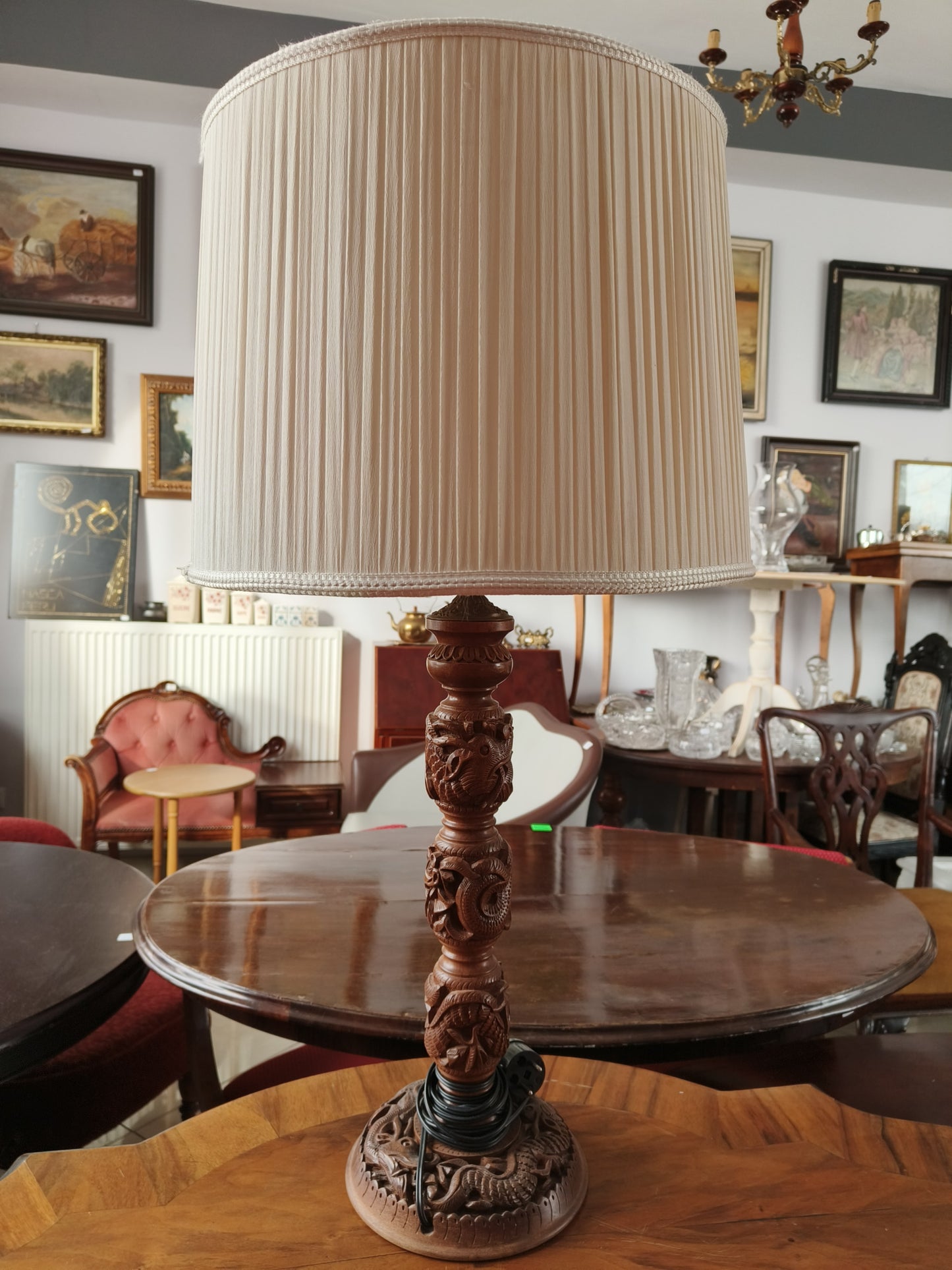 Lampa chińska, smoki, drewno egzotyczne