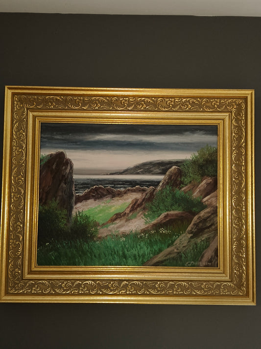 Obraz, olej na płótnie, skały na wybrzeżu, sygnowany
