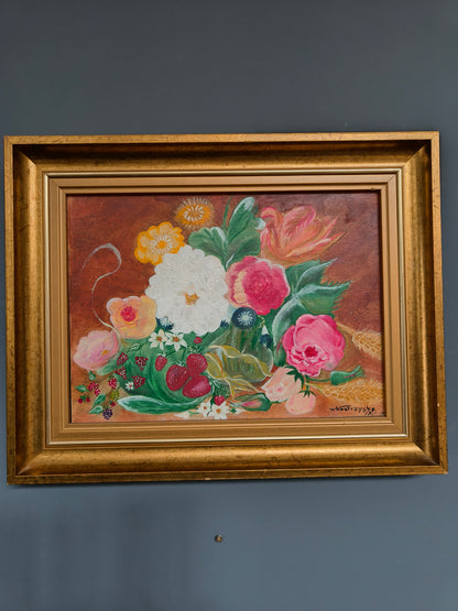 Painting flowers, oil on canvas, W. Kostrzyńska