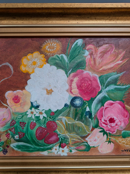 Painting flowers, oil on canvas, W. Kostrzyńska