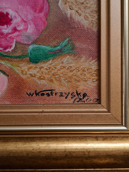 Painting flowers, oil on canvas, W. Kostrzyńska