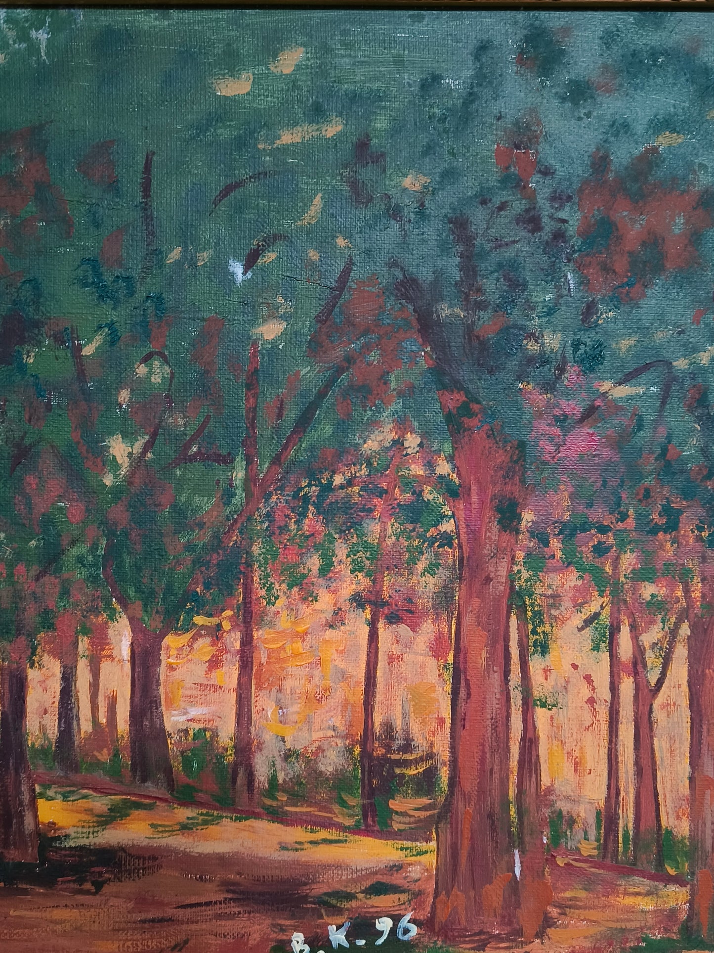 Obraz pejzaż, olej na płótnie B. Kostrzyńska, 1996