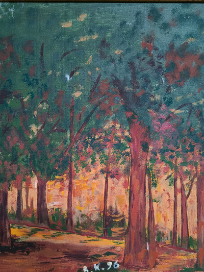 Obraz pejzaż, olej na płótnie B. Kostrzyńska, 1996