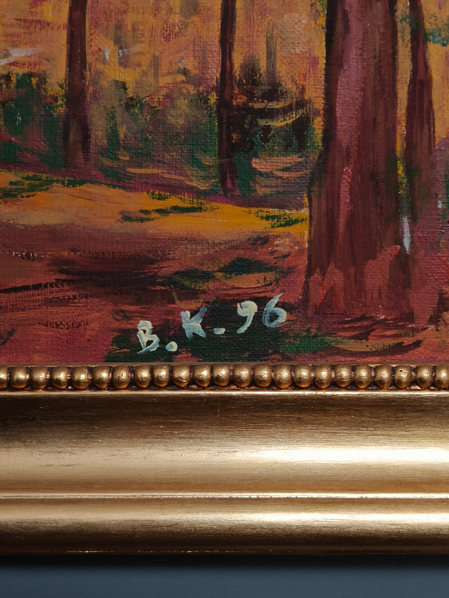 Obraz pejzaż, olej na płótnie B. Kostrzyńska, 1996