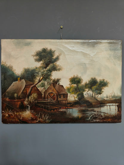 Painting, oil on canvas, rural landscape, Duczyński, 1880s