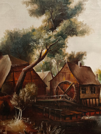 Painting, oil on canvas, rural landscape, Duczyński, 1880s