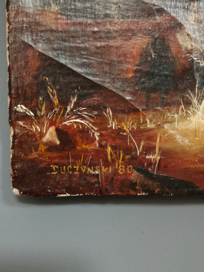 Painting, oil on canvas, rural landscape, Duczyński, 1880s