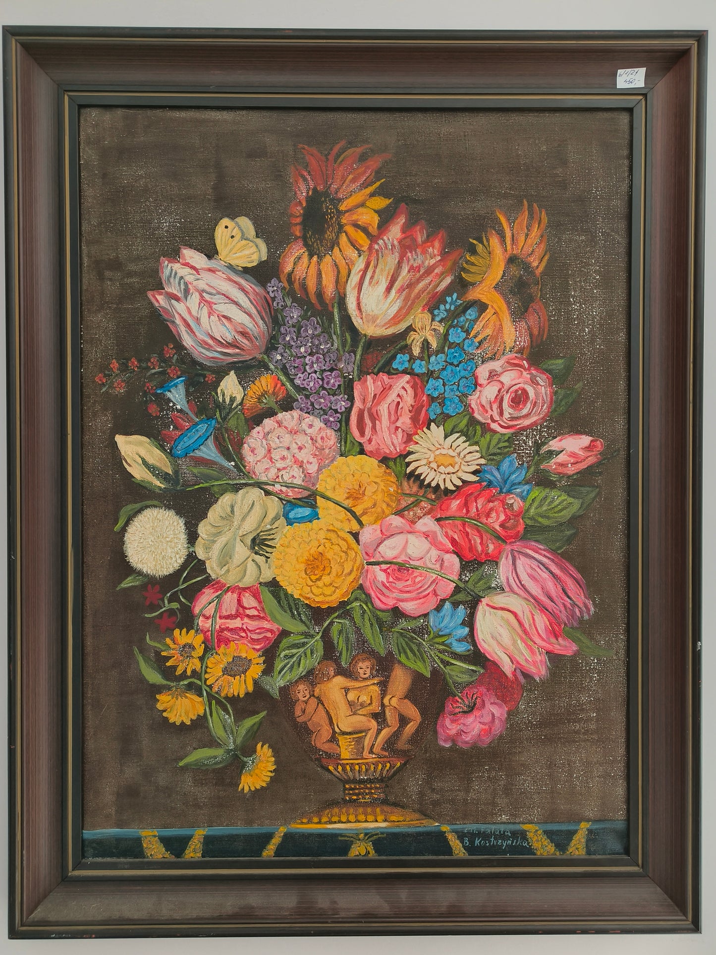 Obraz duży kwiaty, olej na płótnie, B. Kostrzyńska