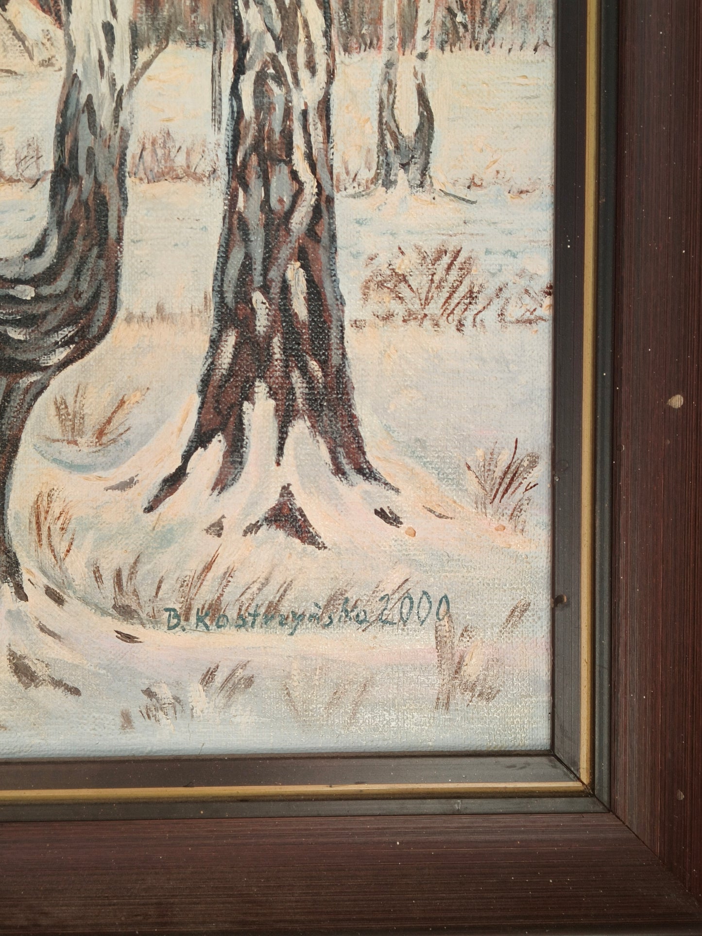 Obraz duży, pejzaż, zaprzęg koni B. Kostrzyńska 2000