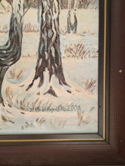 Obraz duży, pejzaż, zaprzęg koni B. Kostrzyńska 2000