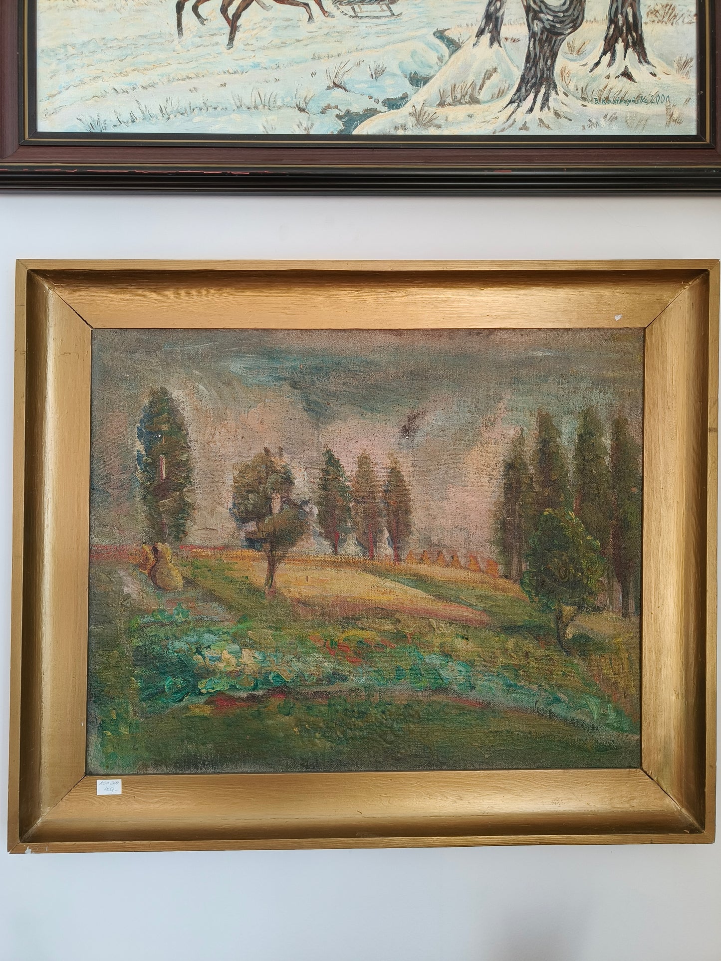 Obraz duży, pejzaż, przedwojenny, olej na płótnie