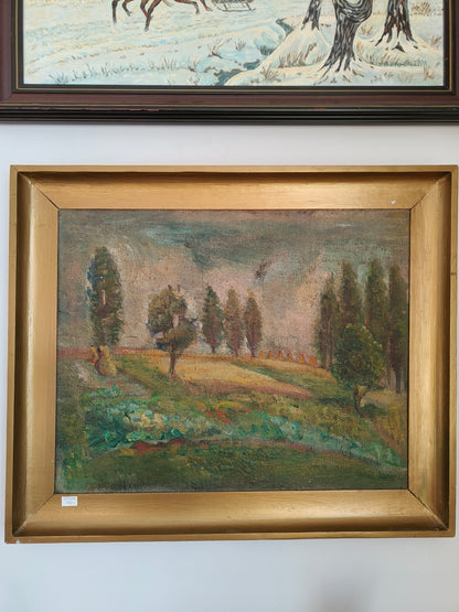 Obraz duży, pejzaż, przedwojenny, olej na płótnie