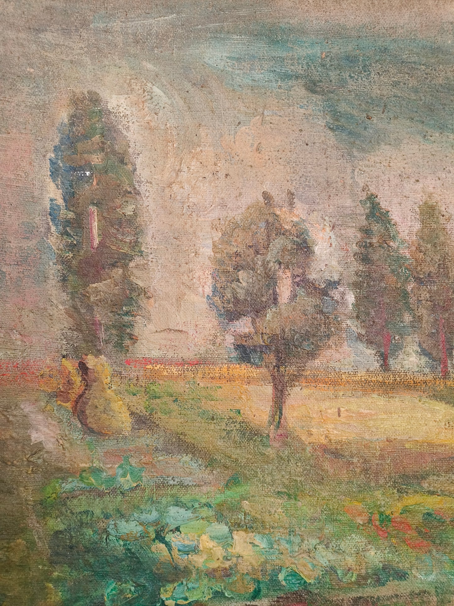 Obraz duży, pejzaż, przedwojenny, olej na płótnie