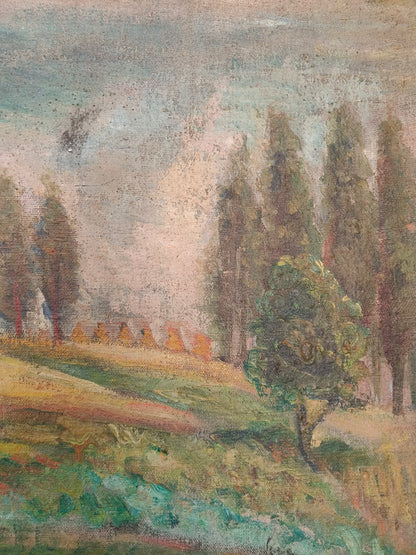 Obraz duży, pejzaż, przedwojenny, olej na płótnie