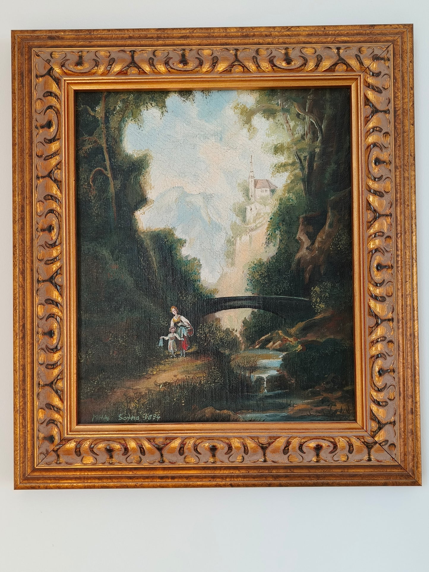 Antique painting, 19th century landscape, signed