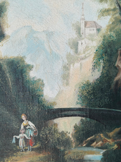 Antique painting, 19th century landscape, signed