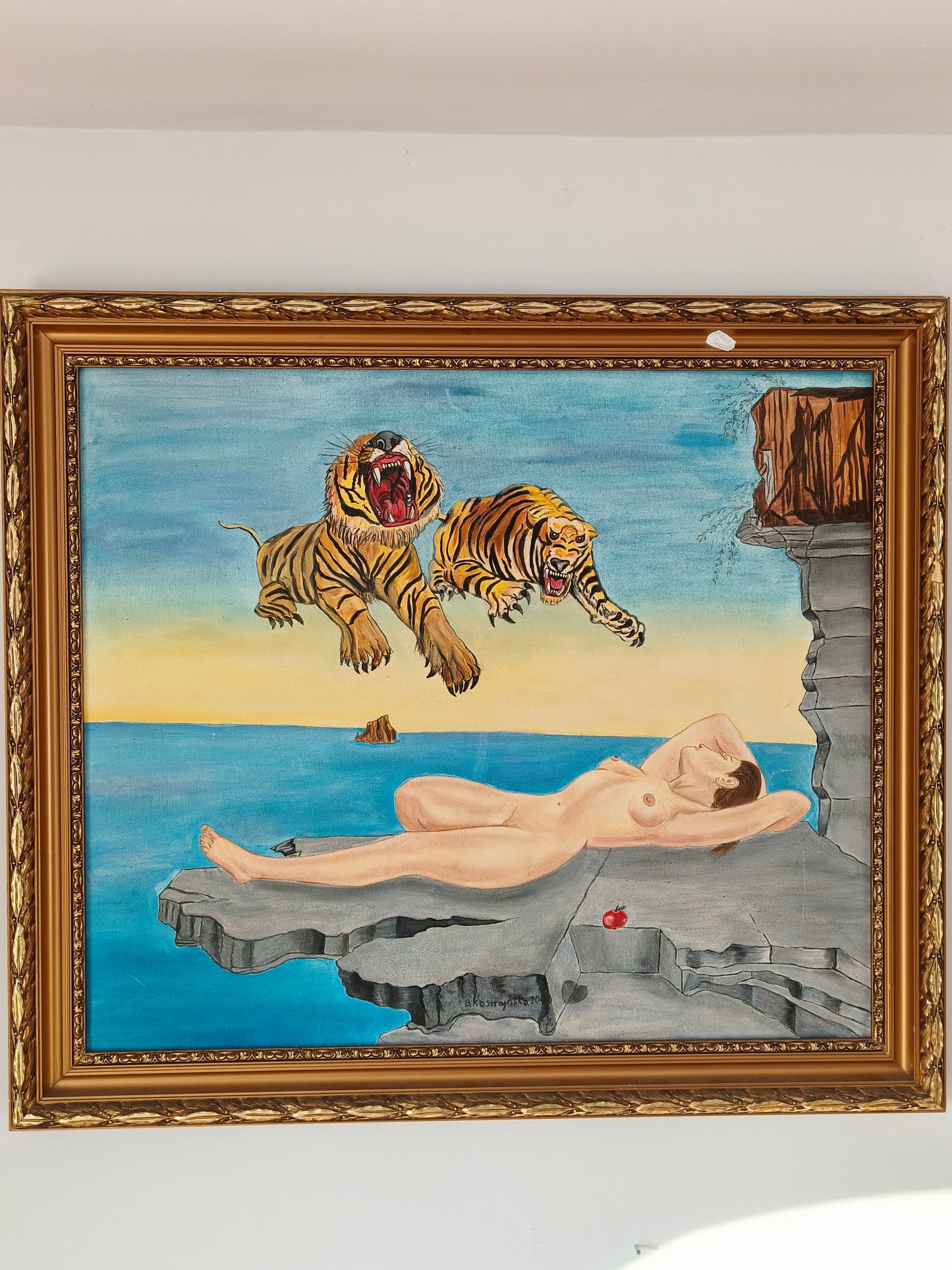 Painting, reproduction by Salvador Dali, signed B. Kostrzyńska, 2000.