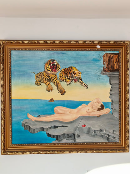 Painting, reproduction by Salvador Dali, signed B. Kostrzyńska, 2000.