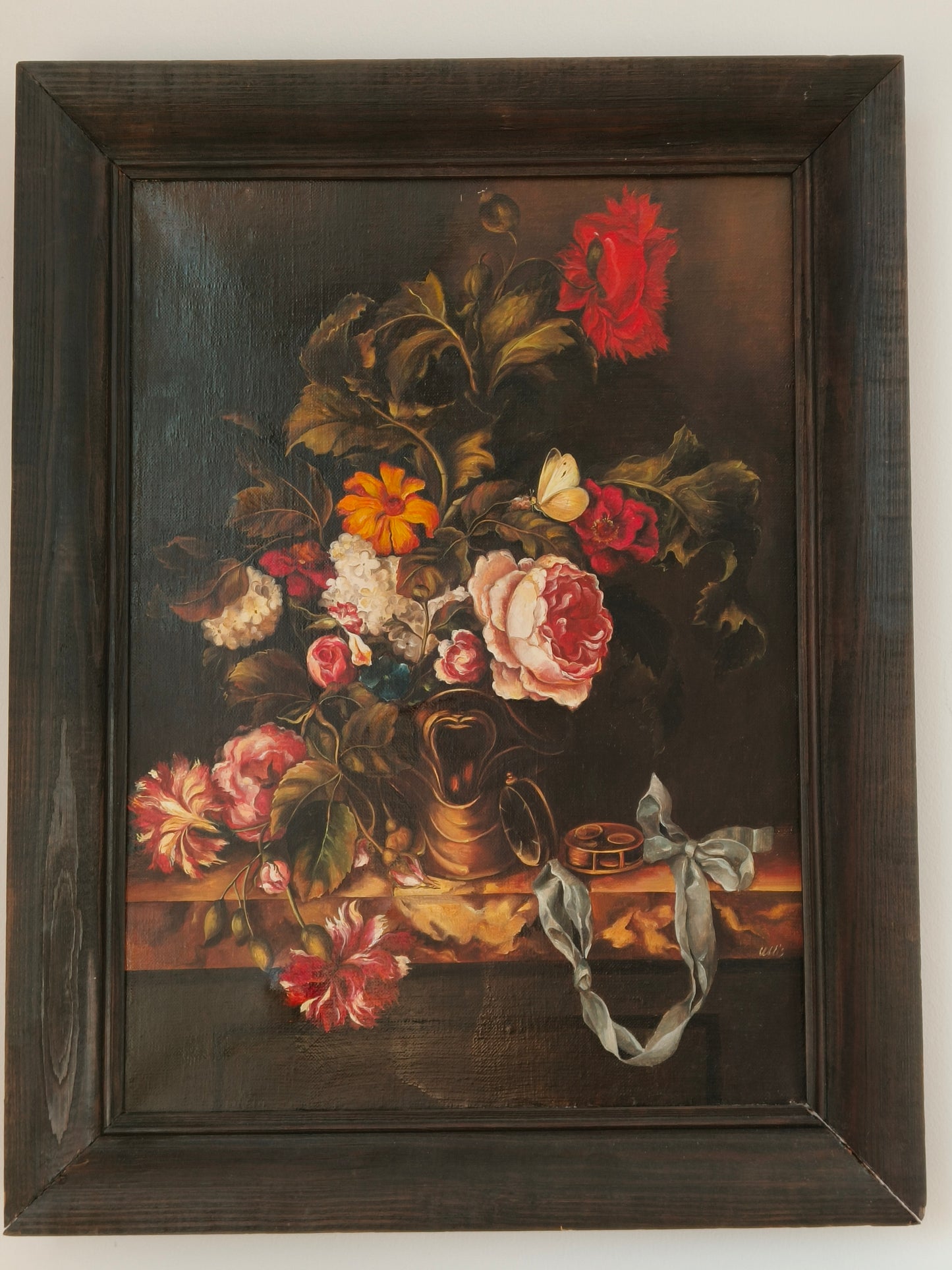 Painting, flowers, oil on canvas, signed