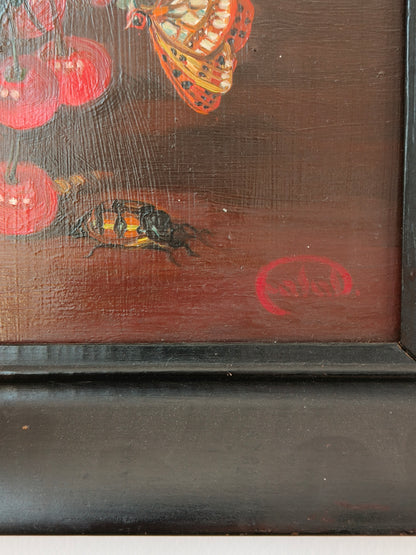 Painting, flowers, oil on board, signed