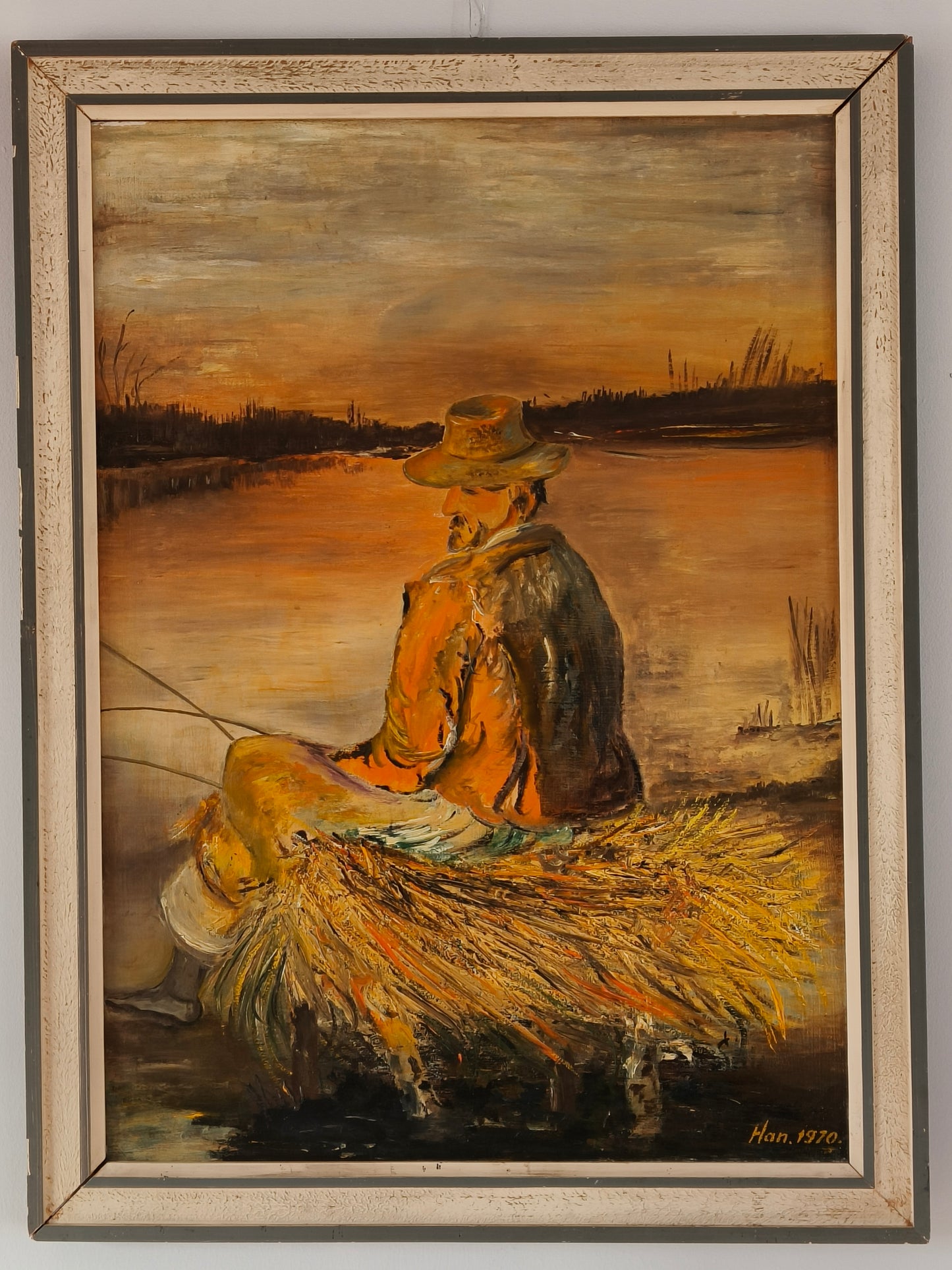 Large painting, rural landscape, signed - Han. 1970