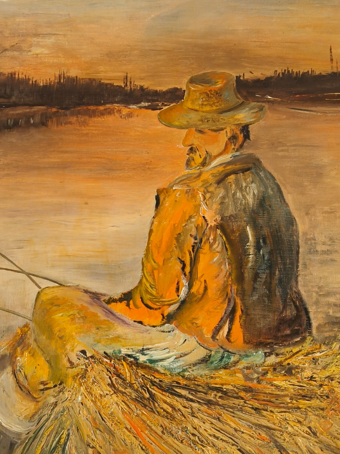 Large painting, rural landscape, signed - Han. 1970