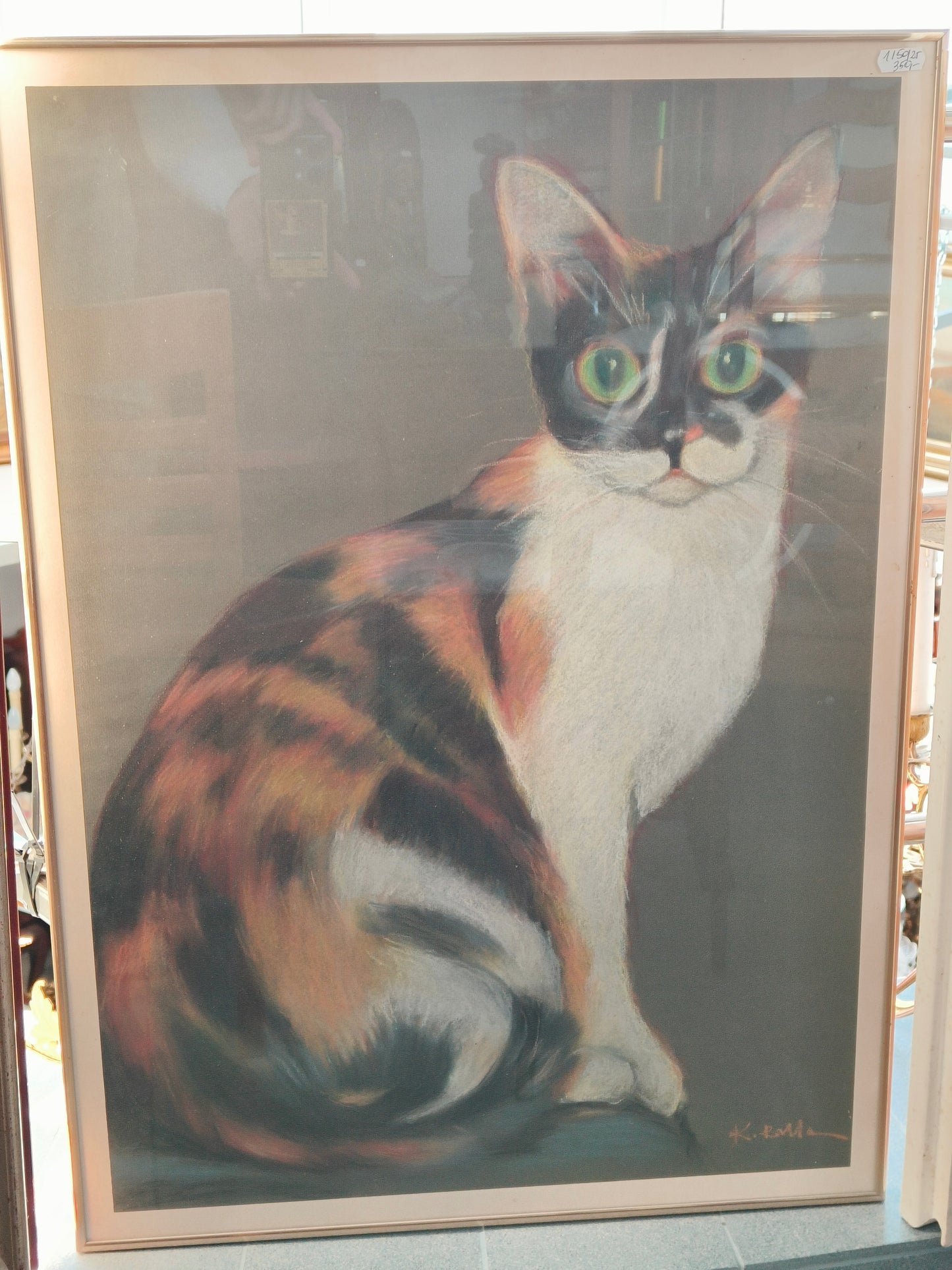 Large painting, pastel, glazed frame, signed