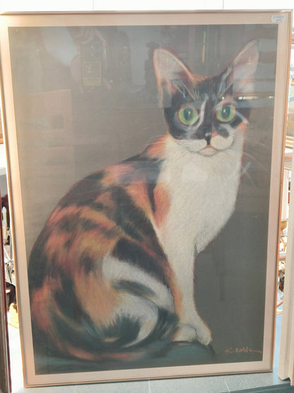 Large painting, pastel, glazed frame, signed