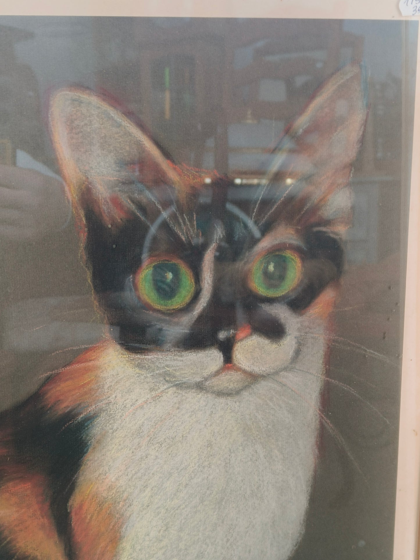 Large painting, pastel, glazed frame, signed