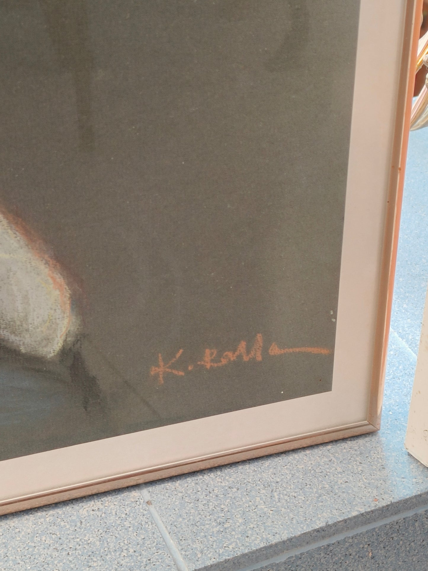 Large painting, pastel, glazed frame, signed