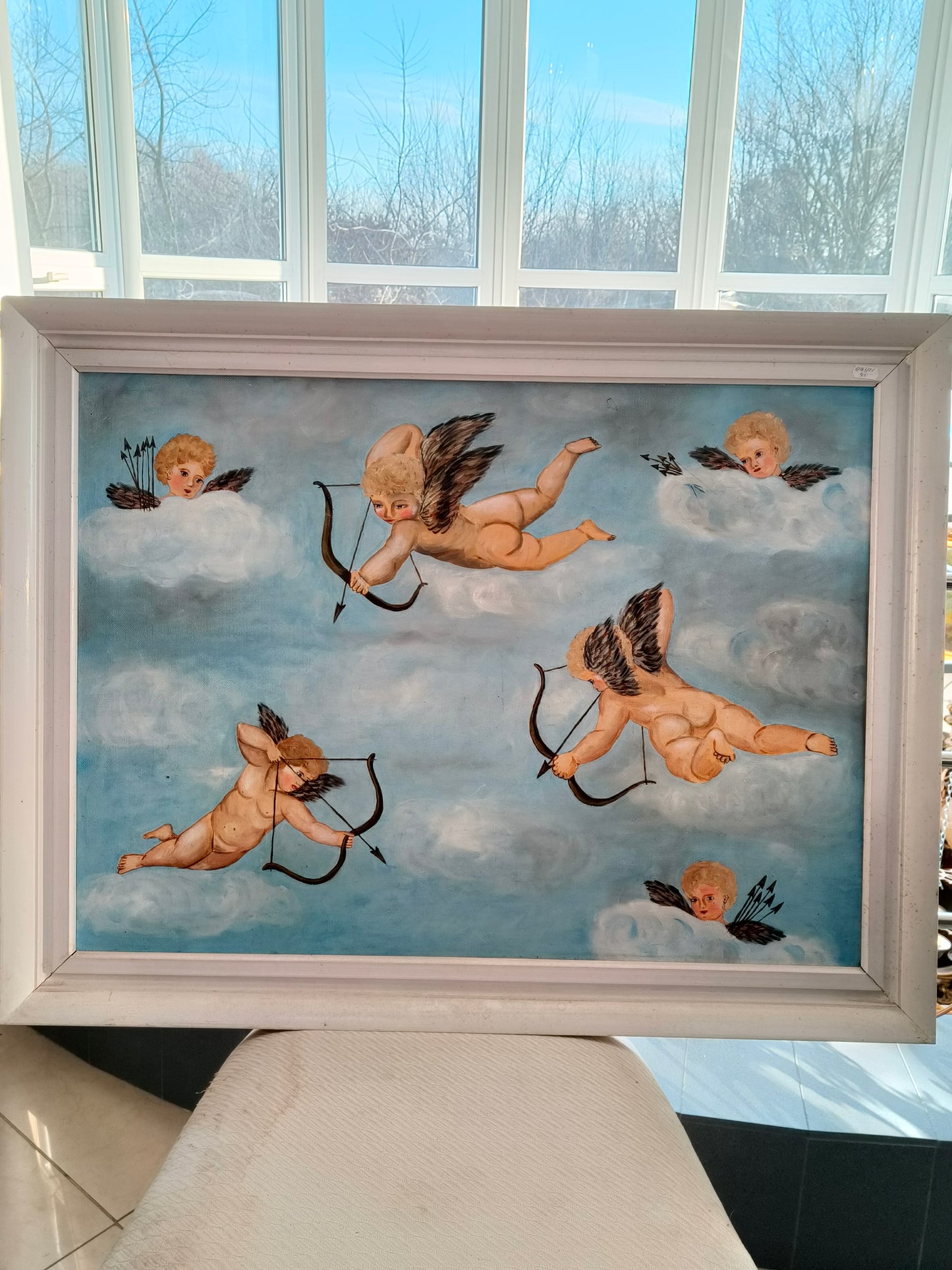 Large painting, cupids with arrows, Kostrzyńska
