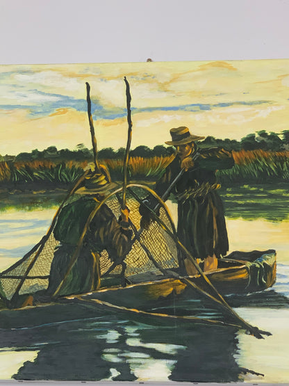 Kopia obrazu "Połów o świcie" Leona Wyczółkowskiego (1852–1936), J. Pieniążek 1996 r.