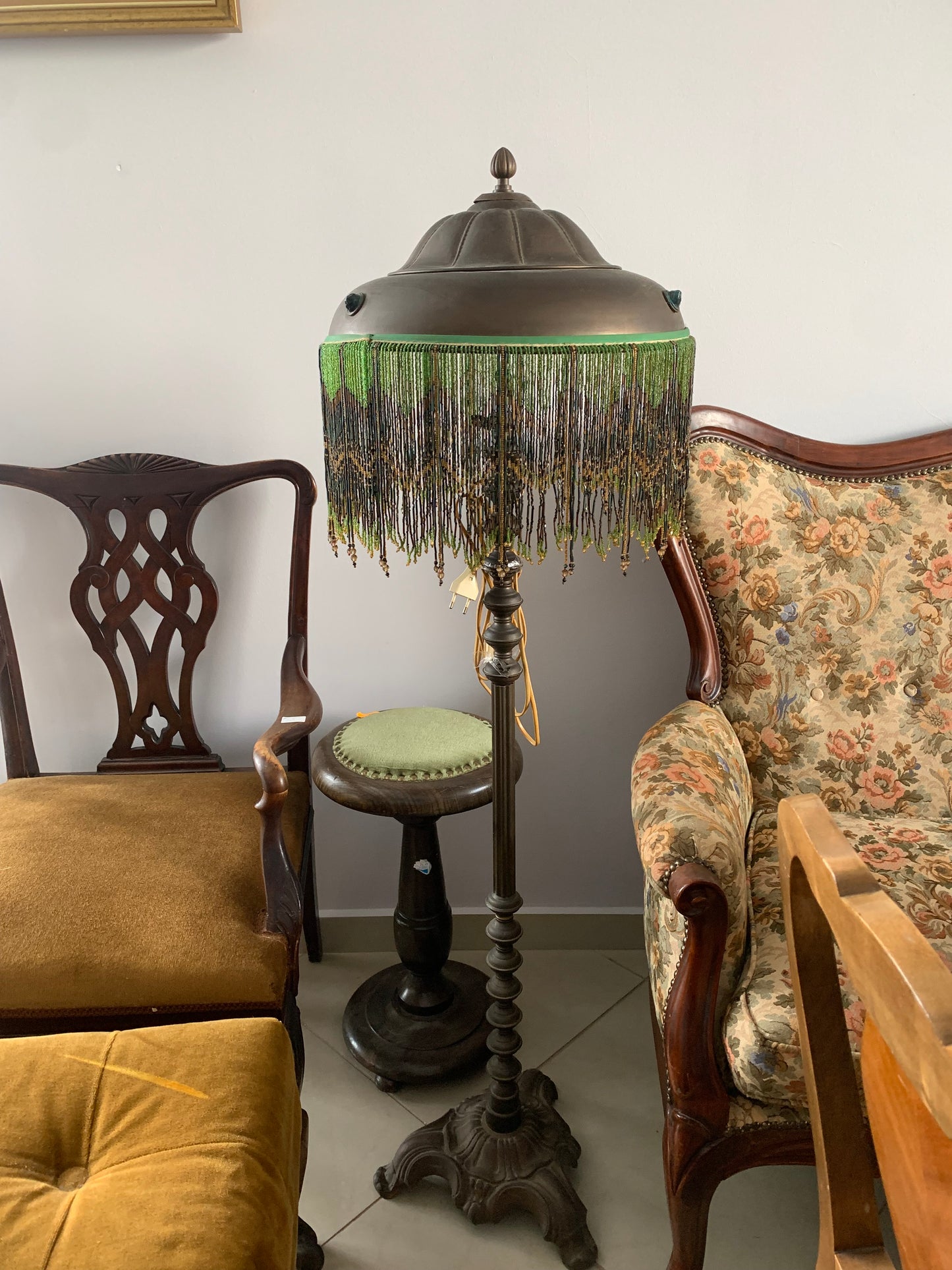 Lampa secesja, frędzle, początek XX wieku Vintage