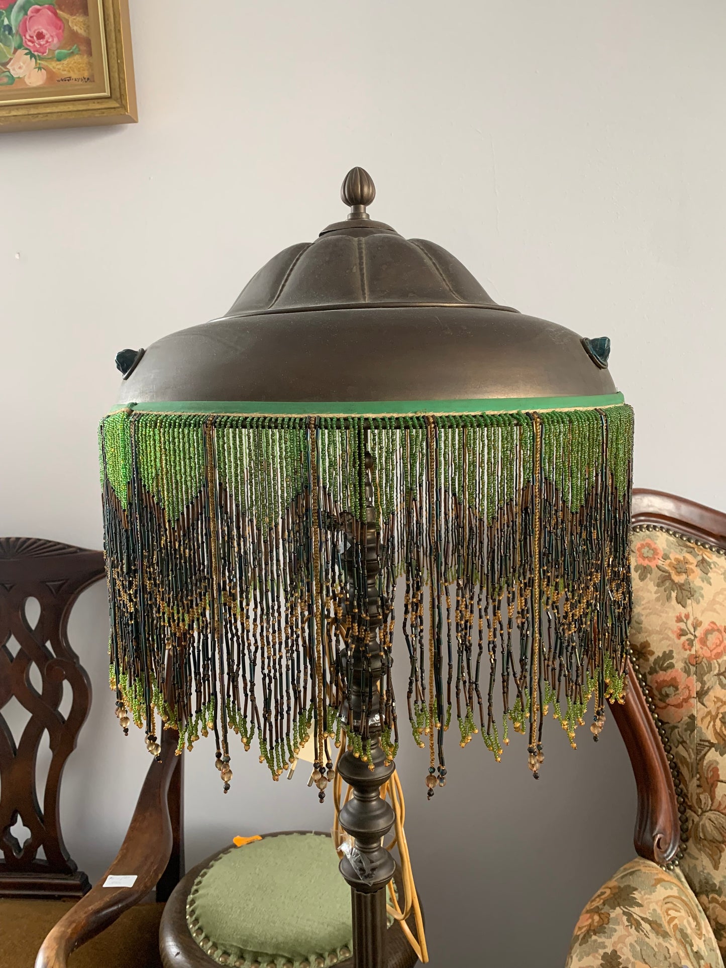 Lampa secesja, frędzle, początek XX wieku Vintage