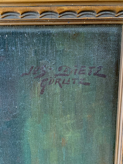 Obraz zabytkowy, sygnowany "Kaczeńce w wazonie ze skrzypcami" XIX/XX w.
