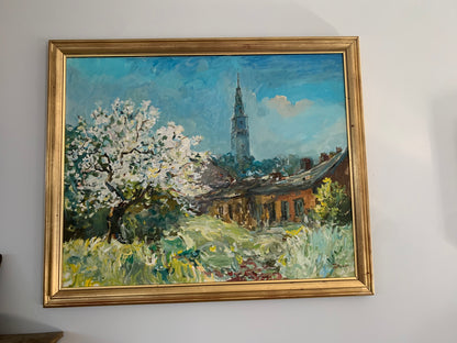 Obraz pejzaż "Rynek Wieluński z wieżą" W. Ratusiński
