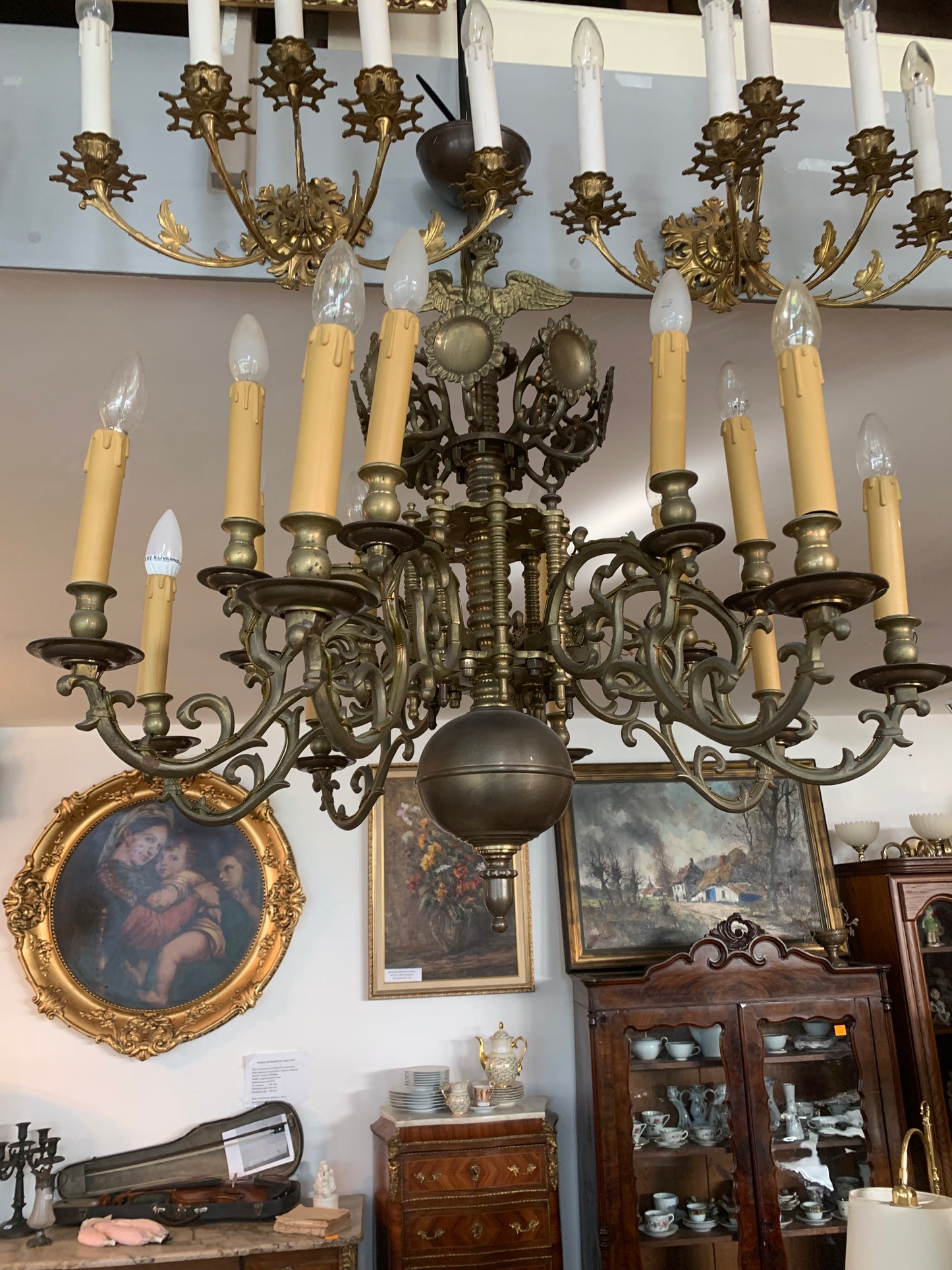 Duży żyrandol Carska Rosja z brązu, na 16 świec, XIX w.
