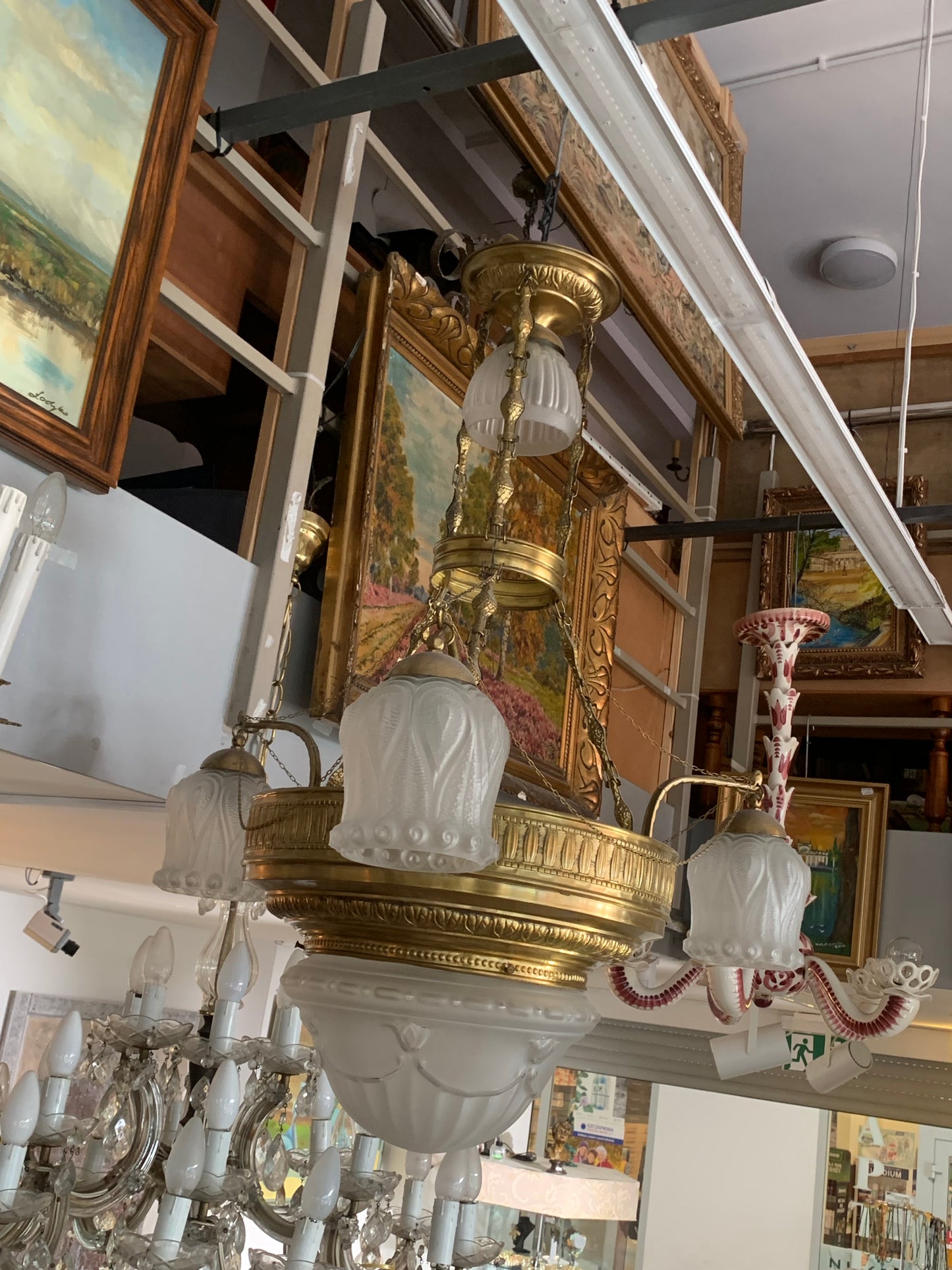 Lampa, żyrandol mosiądz, secesja