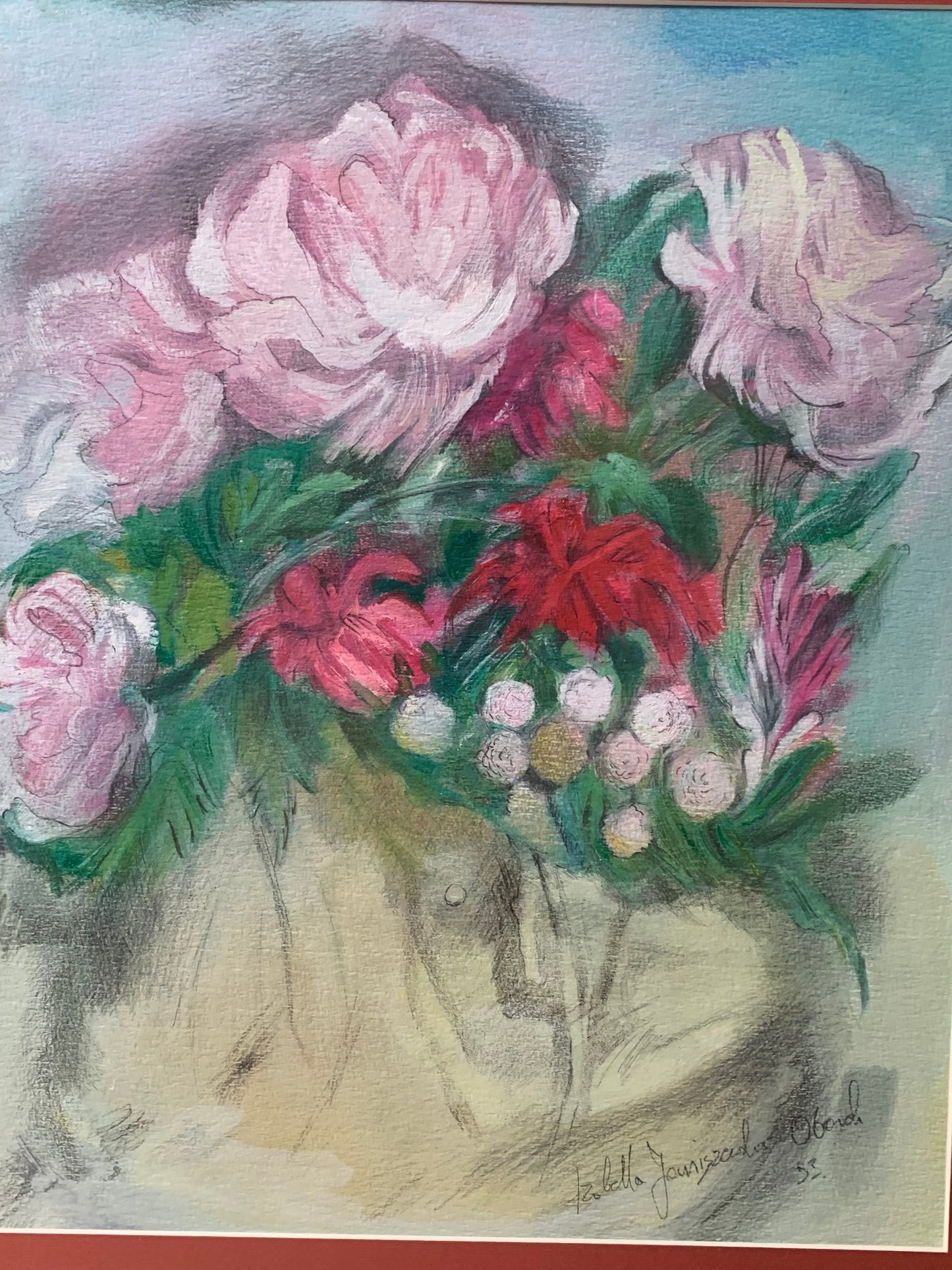 Obraz pastel "Bukiet piwonii" I. Janiszewska-Obarek 1993