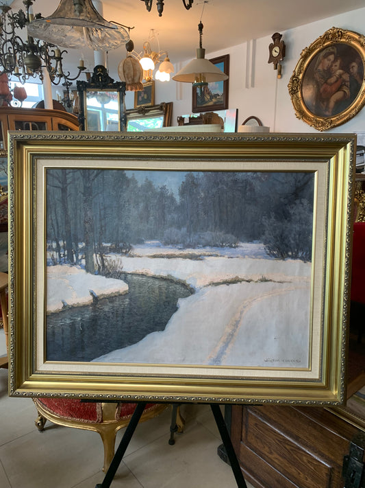Obraz "Pejzaż zimowy z potokiem"  Wiktor Korecki (1890-1980)