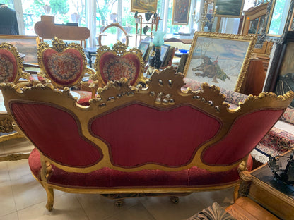 Sofa 3-osobowa barokowa, drewniana, rzeźbiona, złocenia