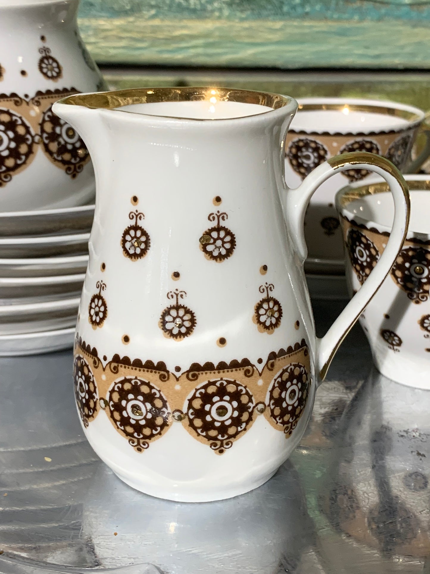 Serwis kawowy, porcelanowy, złocenia, na 6 osób