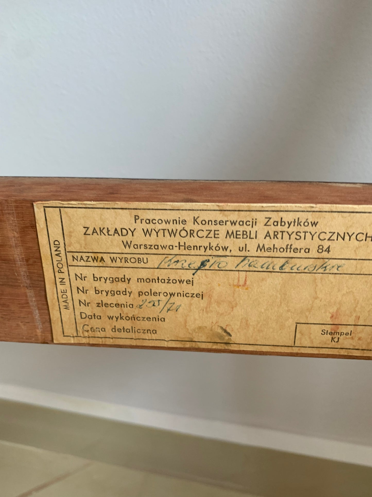 Stelaże krzesła w stylu Biedermeier Fabryki mebli Henrykow