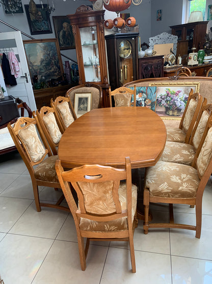 Stół rozkładany + 8 krzeseł komplet dębowych mebli do jadalni