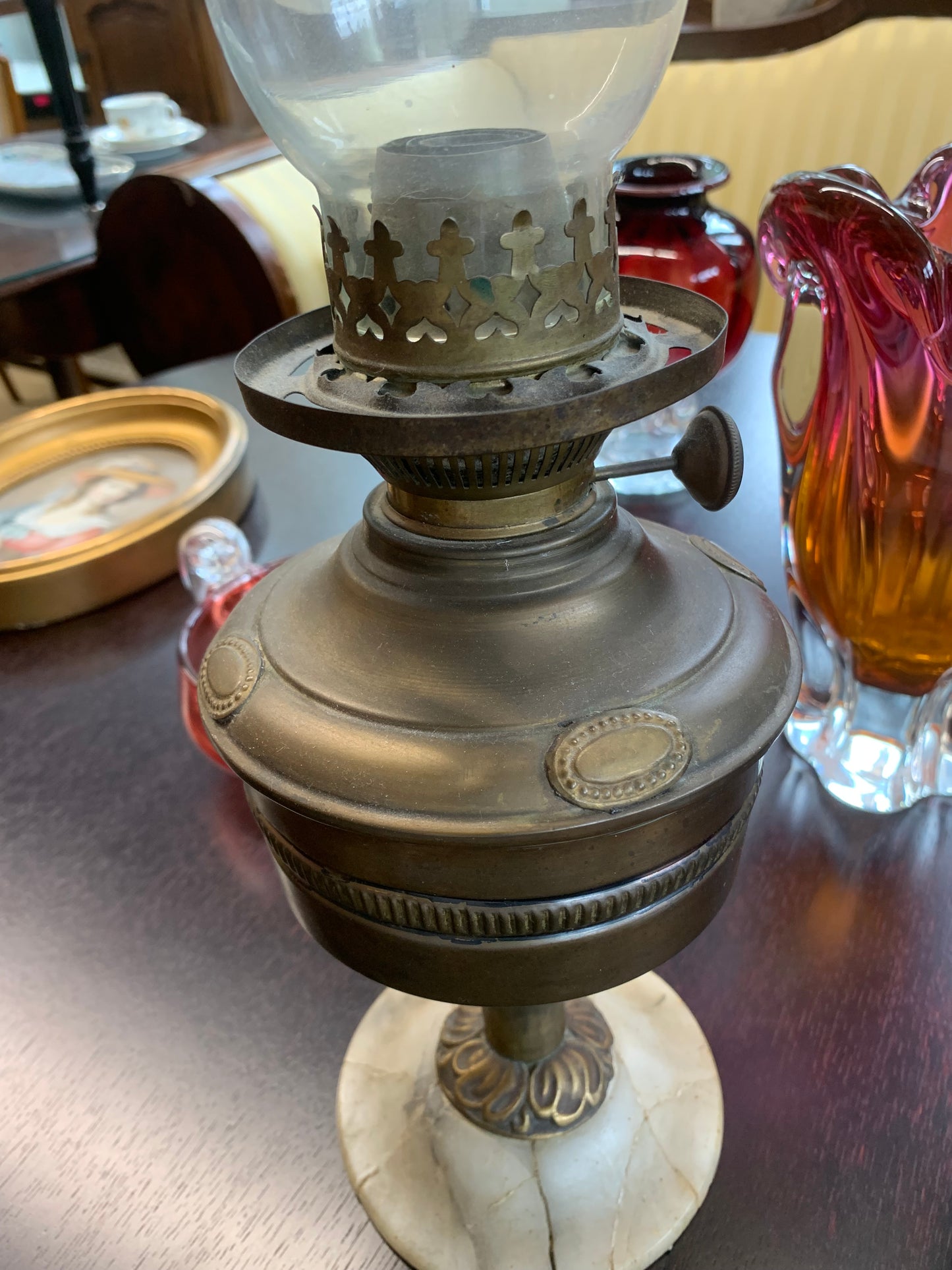 Lampa naftowa, zabytkowa, mosiężna