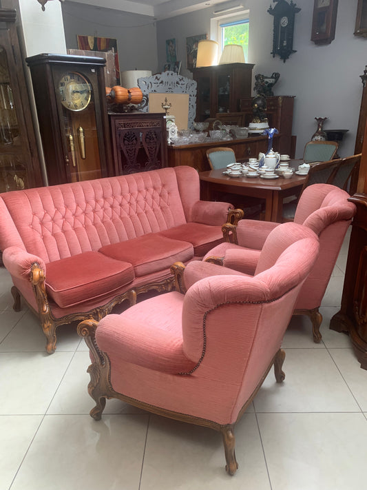 Sofa + 2 fotele, komplet wypoczynkowy, pikowany